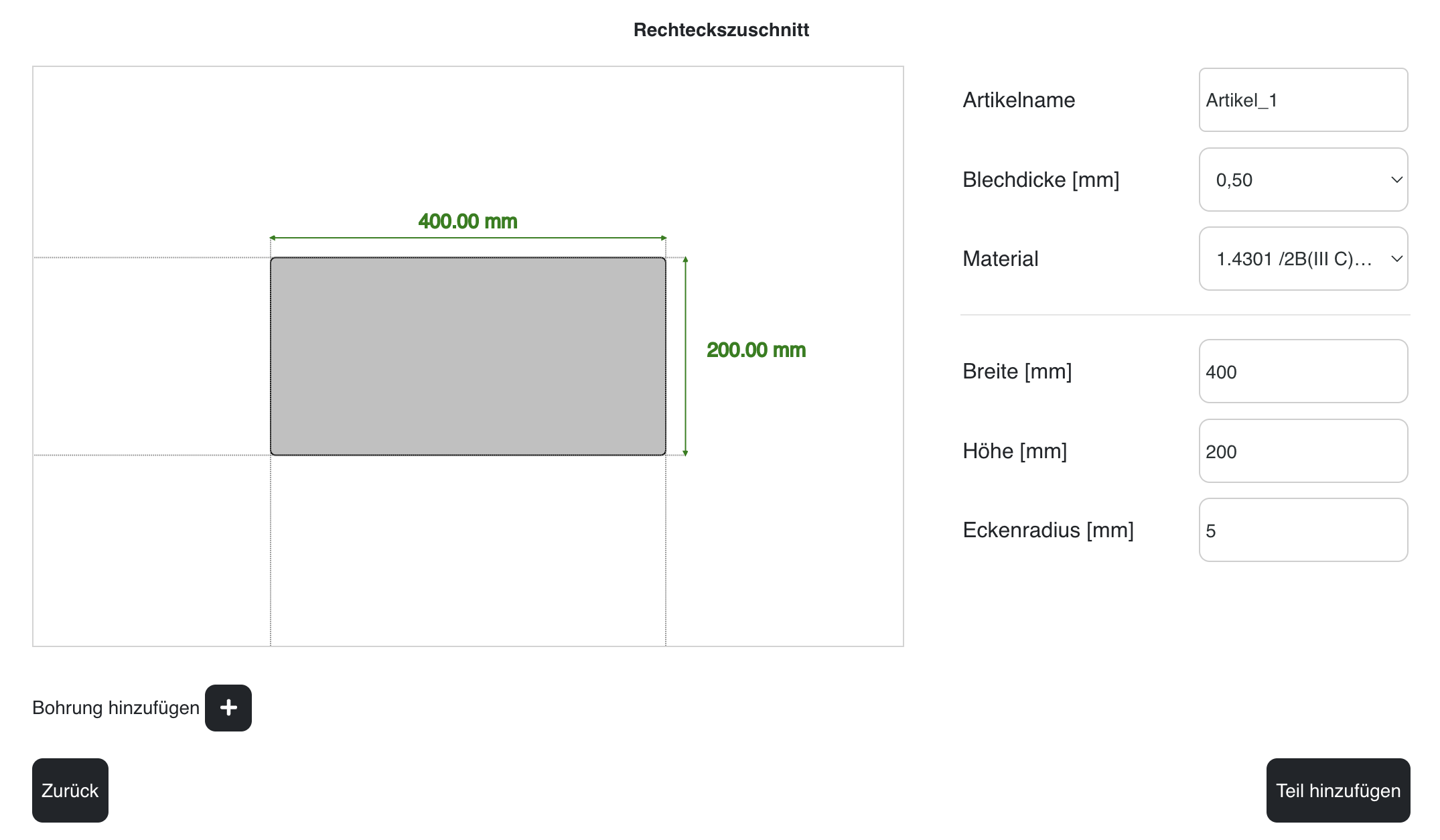 Rechteckzuschnitt